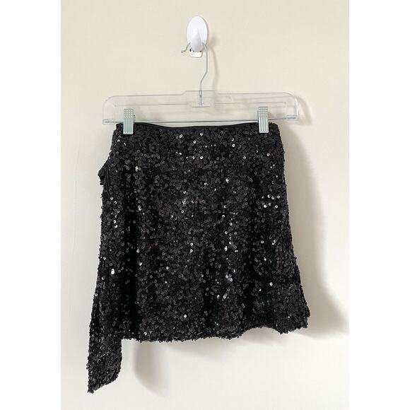 Lulus Sequin Shiny Tie Wrap Mini Skirt Black Size XS NEW - Picture 4 of 8
